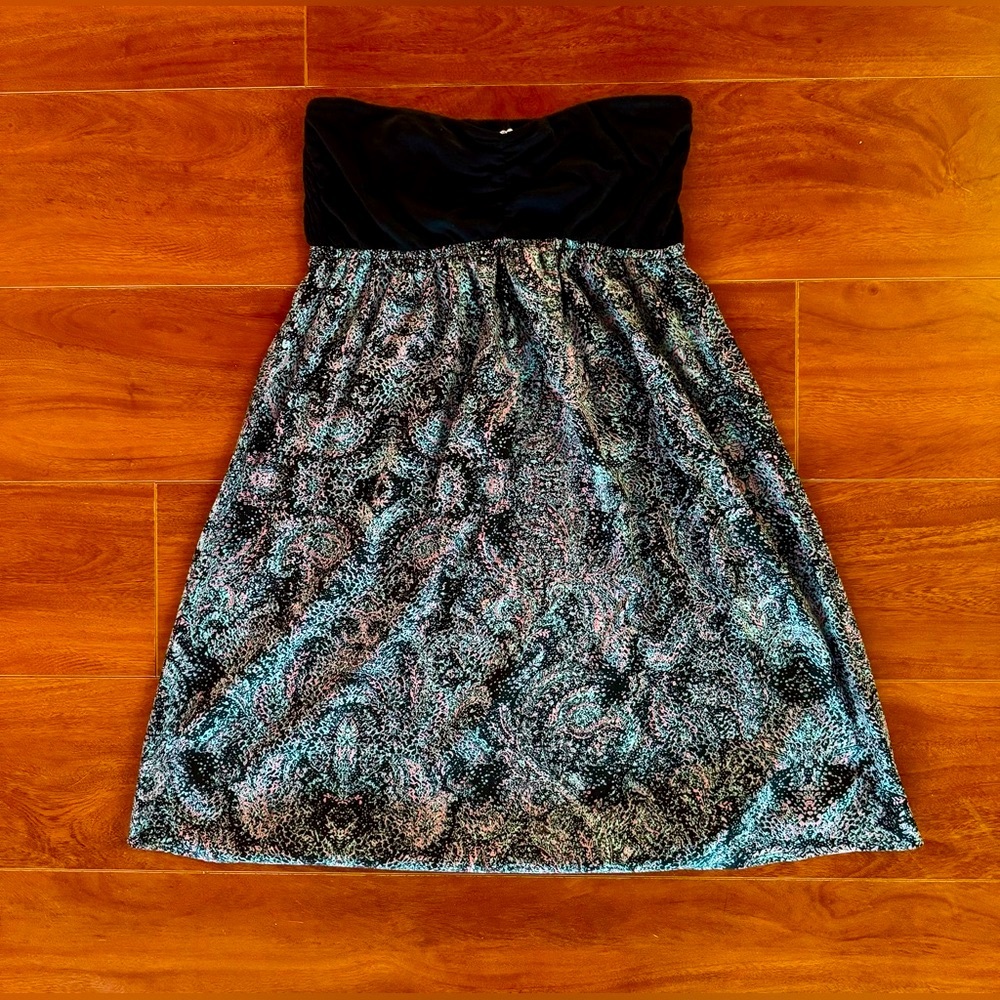 Element Strapless Dress with Black Top and Paisley Skirt